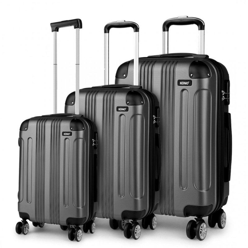 Kono K1777L Sada 3 kufry spinner 55cm 65cm 75cm Šedý ABS 86L