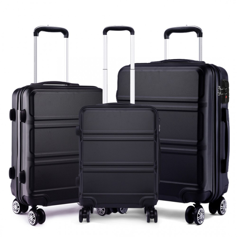 Kono K1871-1L Sada 3 kufry spinner 55cm 65cm 74cm Černý ABS 89L