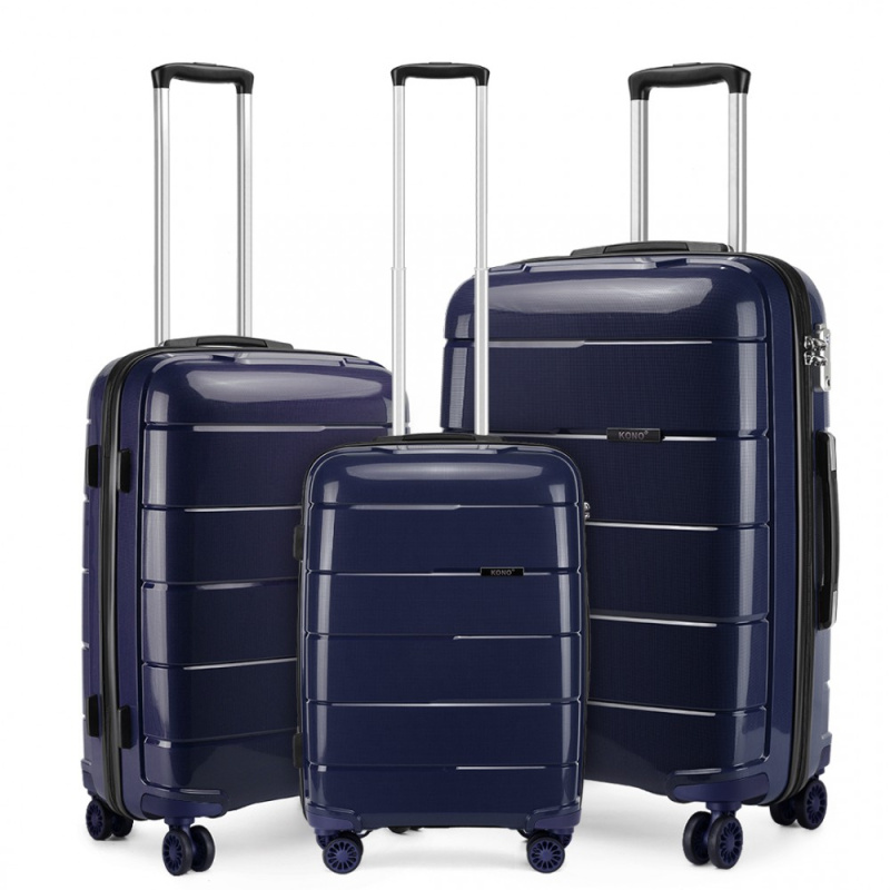 Kono K1997L Sada 3 kufry spinner 55cm 65cm 74cm Tmavě Modrá Navy Polypropylen