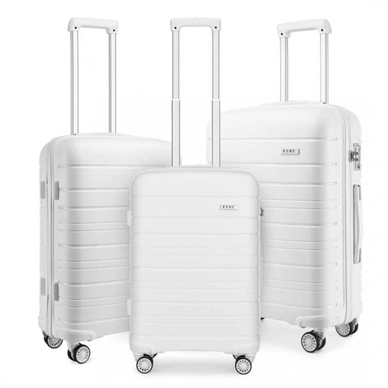 Kono Classic 1 Sada 3 kufry spinner 55cm 65cm 76cm Bílý Polypropylen 100L