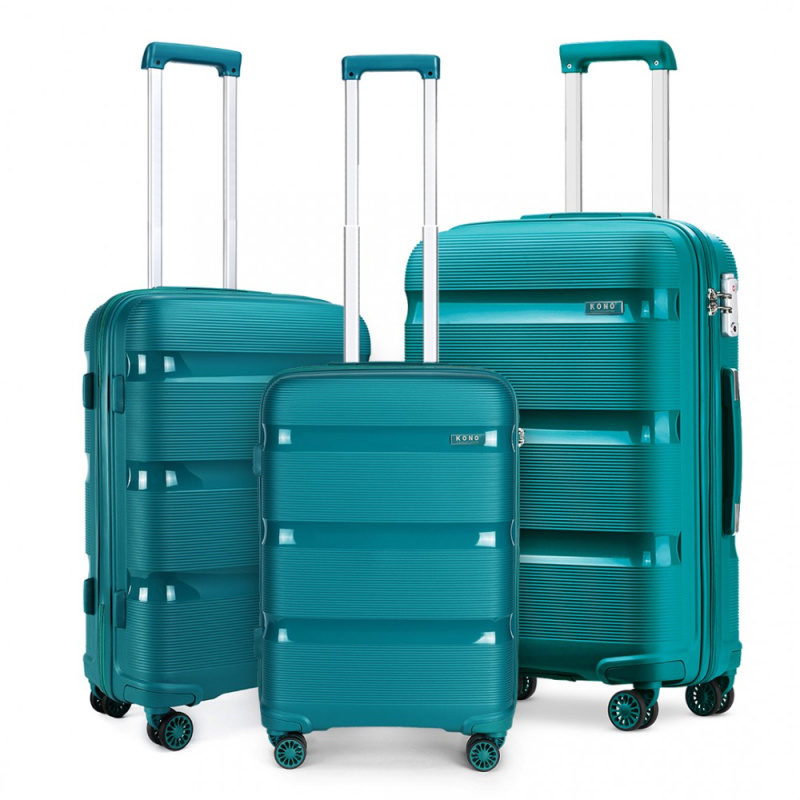 Kono Classic 2 Sada 3 kufrů 55cm 65cm 76cm spinner Modrozelený Polypropylen 94L