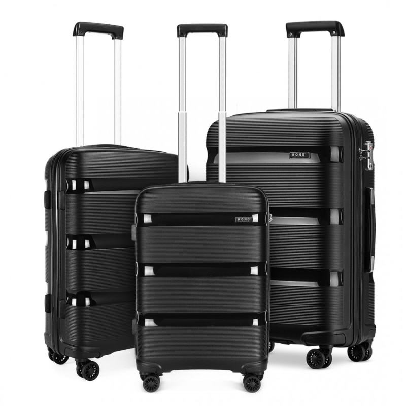 Kono Classic 2 Sada 3 kufrů 55cm 65cm 76cm spinner Černý Polypropylen 94L