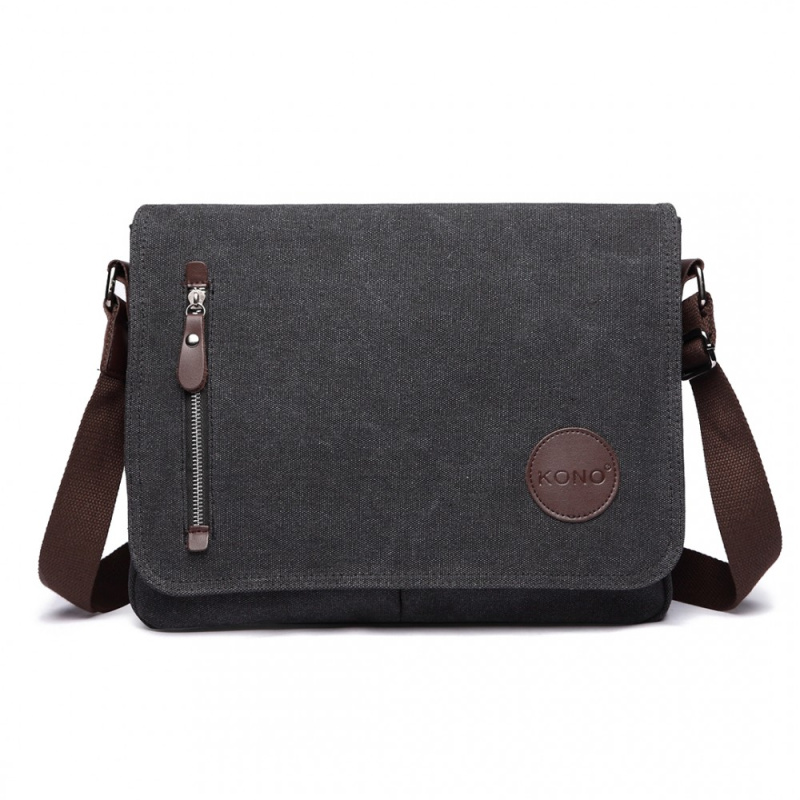 Kono 1824 Plátěná Crossbody taška Černá 35cm
