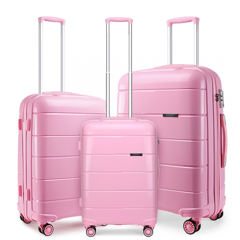 Kono Classic 7 Sada 3 kufry spinner 55cm 65cm 74cm Růžový Polypropylen 100L