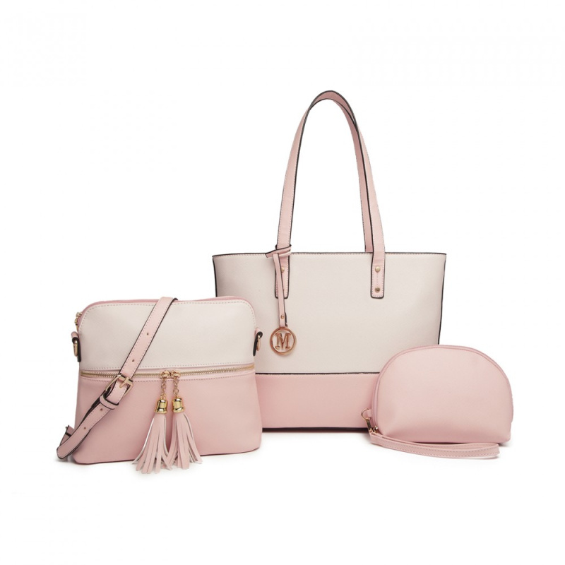3-dílná sada tašek - shopperka, crossbody kabelka a kosmetička Miss Lulu Valeria - růžová
