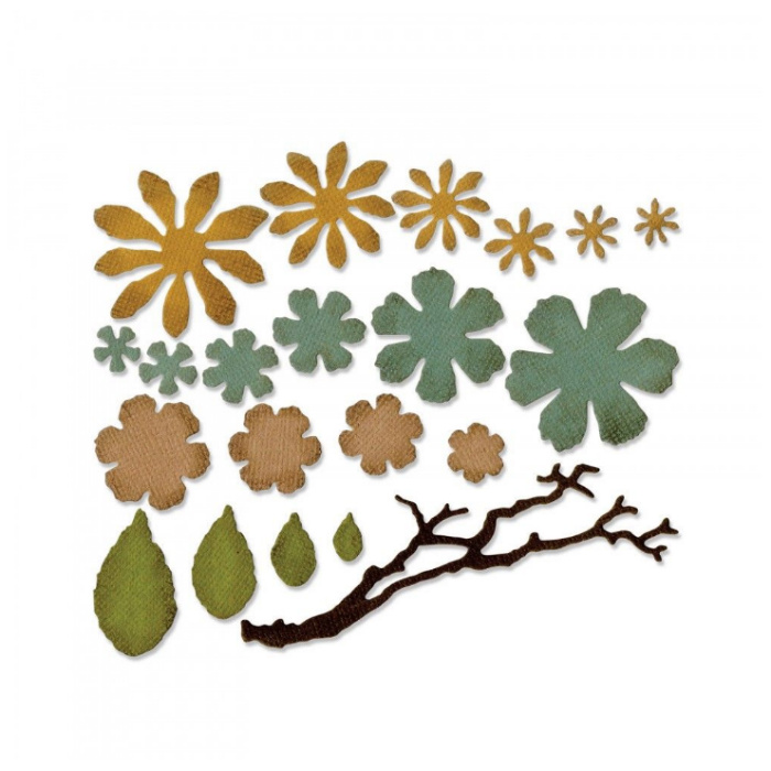 Květy a lístečky - vyřezávací kovové šablony Thinlits (21ks)