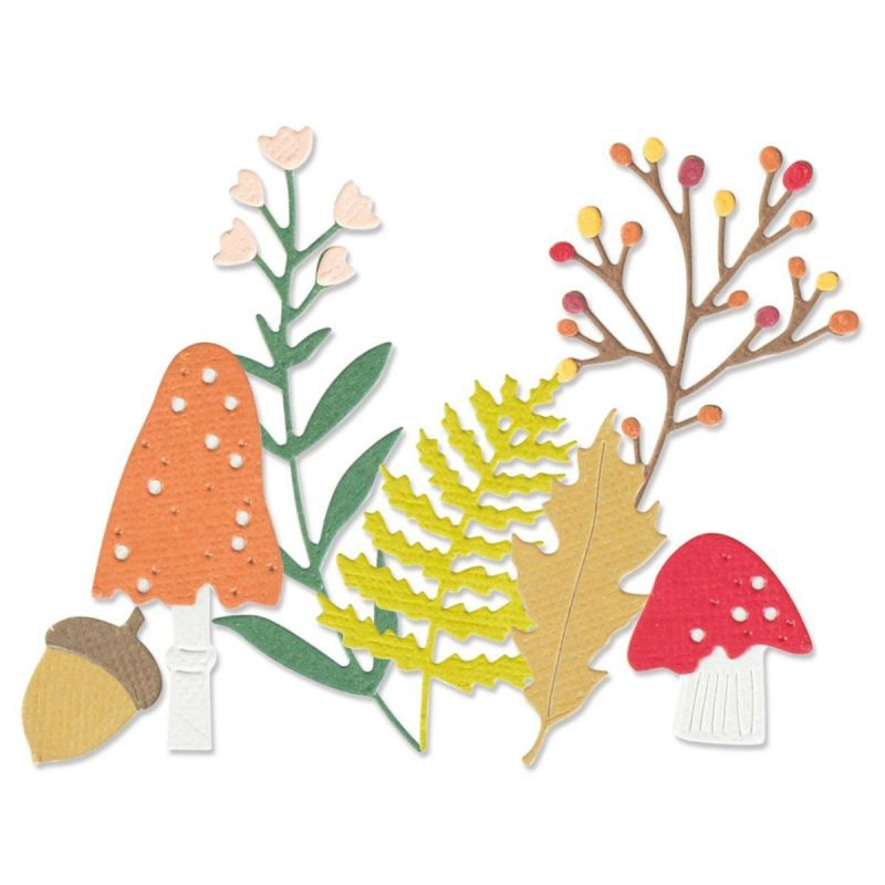 Houby a listy - vyřezávací kovové šablony Thinlits (11ks)