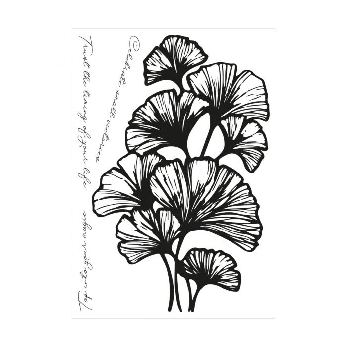 Listy ginkgo a text - silikonová gelová razítka (4ks)