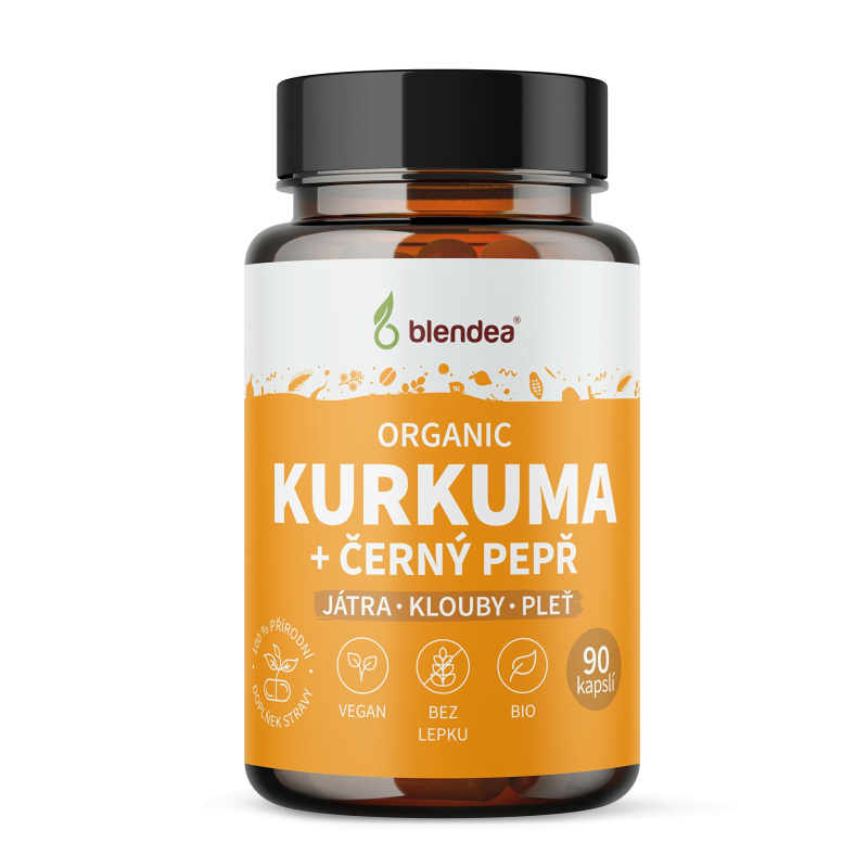Blendea Kurkuma + Piperin BIO Organic, 100% rostlinné, 90 kapslí