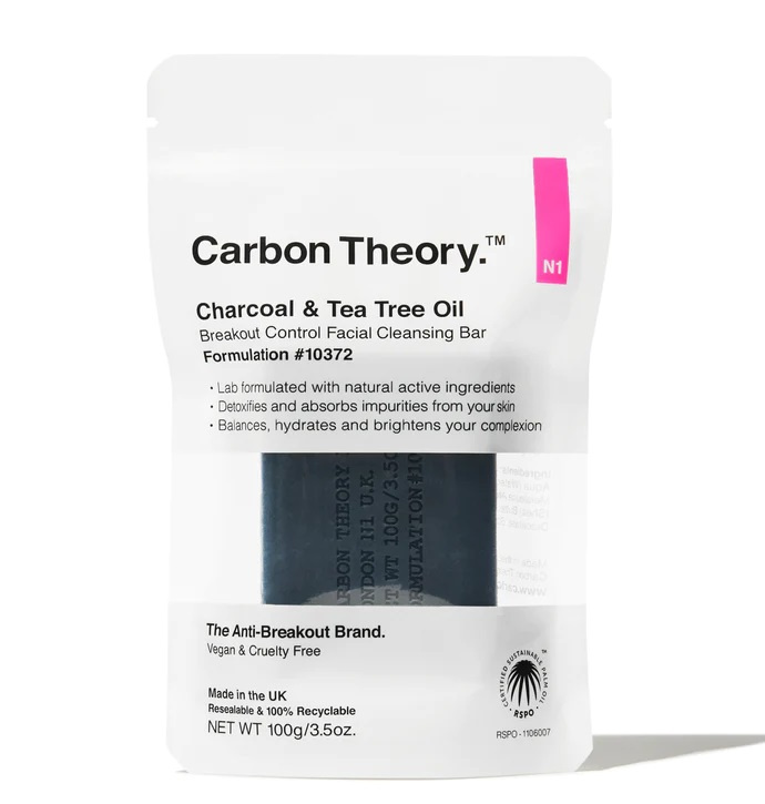 Carbon Theory Charcoal & Tea Tree Oil čisticí tuhé mýdlo pro zklidnění pleti 100 g