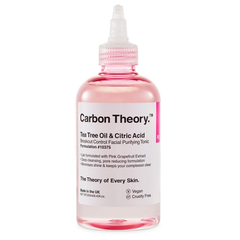 Carbon Theory Tea Tree Oil & Citric Acid hloubkově čisticí tonikum pro problematickou pleť, akné 250 ml