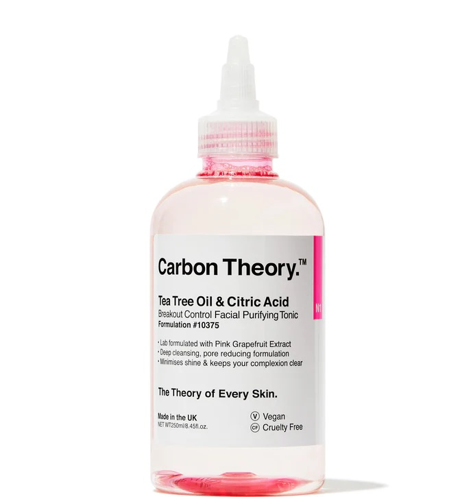 Carbon Theory Tea Tree Oil & Citric Acid hloubkově čisticí tonikum pro problematickou pleť, akné 250 ml
