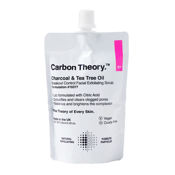 Carbon Theory Charcoal & Tea Tree Oil čisticí pleťový peeling pro problematickou pleť, akné 125 ml