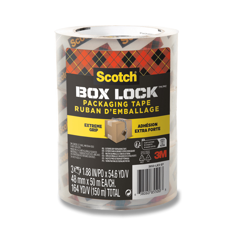 3M Scotch Box Lock 3950-LR3-EF - balicí páska - 48 mm x 50 m, transparentní, 3 ks