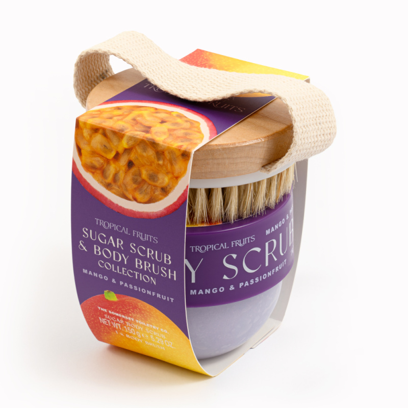 The Somerset Toiletry Co. Tropical Fruits Mango & Passionfruit cukrový tělový peeling + kartáč 150 g