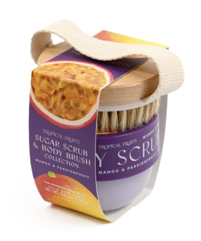 The Somerset Toiletry Co. Tropical Fruits Mango & Passionfruit cukrový tělový peeling + kartáč 150 g