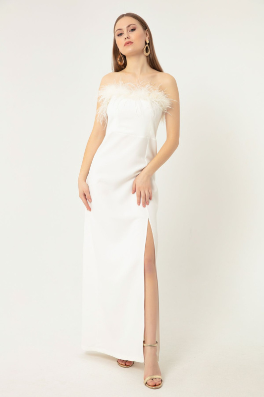 Lafaba Dámské bílé Otriş Detailní večerní šaty a maturitní šaty