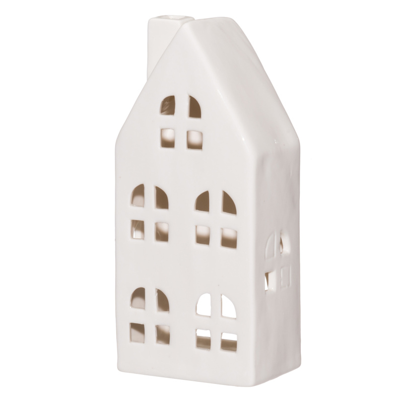 4Living Keramická lucerna domeček, výška 17 cm bílý