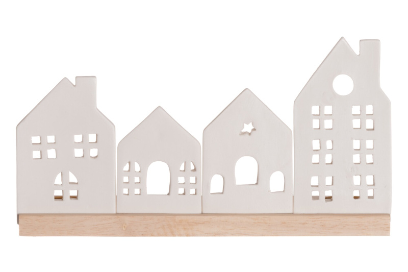 4Living Porcelánový svícen 30 x 8 x 16 cm, motiv města bílý