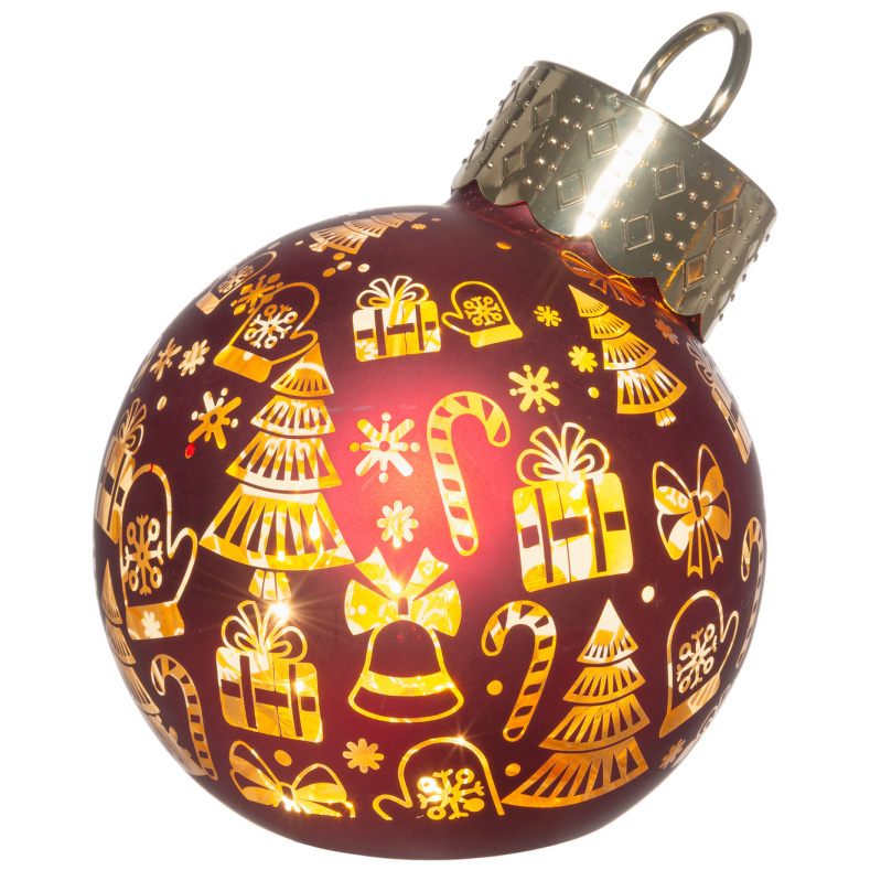 Winteria Vánoční baňka ze skla s LED osvětlením, motiv dárků, Ø 12 × 14 cm, červená červený