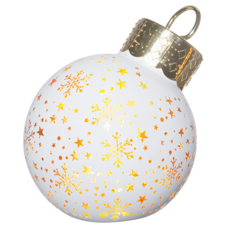 Winteria Vánoční skleněná ozdobná koule na stromeček s LED osvětlením, motiv hvězdiček, Ø 12 × 14 cm, bílá bílý