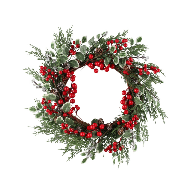 Winteria Vánoční věnec s červenými bobulemi, Ø 50 × 10 cm zelený