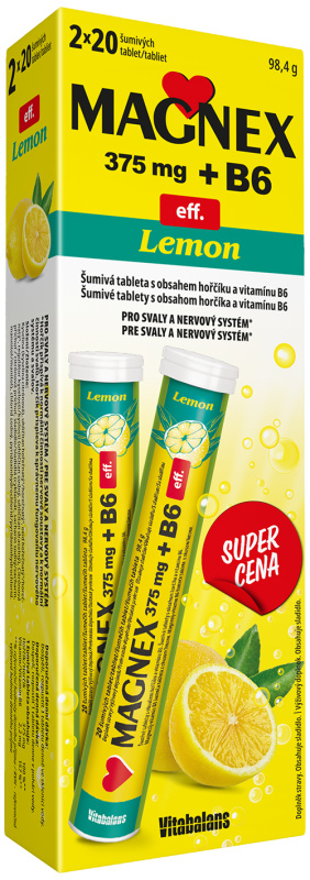 Vitabalans Magnex 375mg + B6 citron 2x20 šumivých tablet