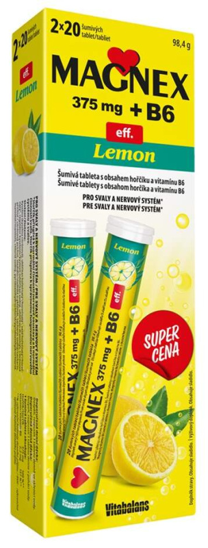 Vitabalans Magnex 375mg + B6 citron 2x20 šumivých tablet