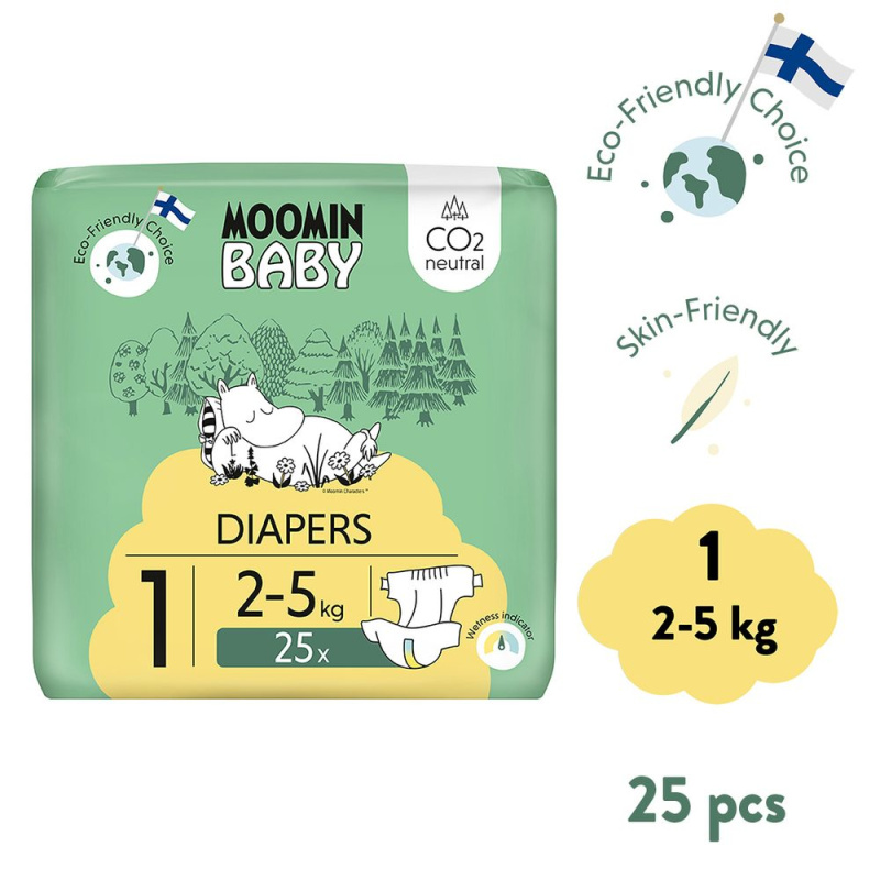 MOOMIN BABY 1 Eko pleny newborn 2-5 kg 25 kusů
