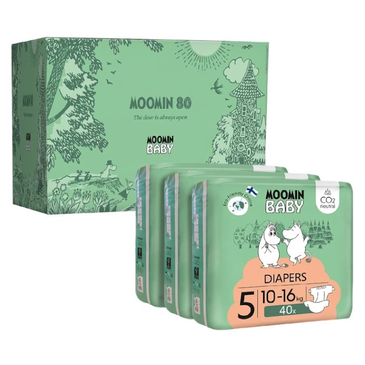 Moomin Baby EKO Měsíční balení jednorázových plen maxi 5 (10–16 kg) dárkový box