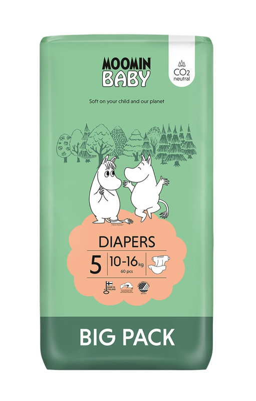 MOOMIN BABY 5 Eko pleny maxi 10-16 kg 60 ks