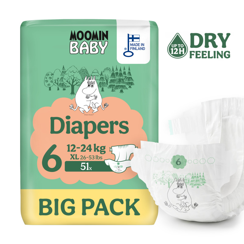 MOOMIN BABY 6 Eko plenky maxi 12-24 kg 51 kusů