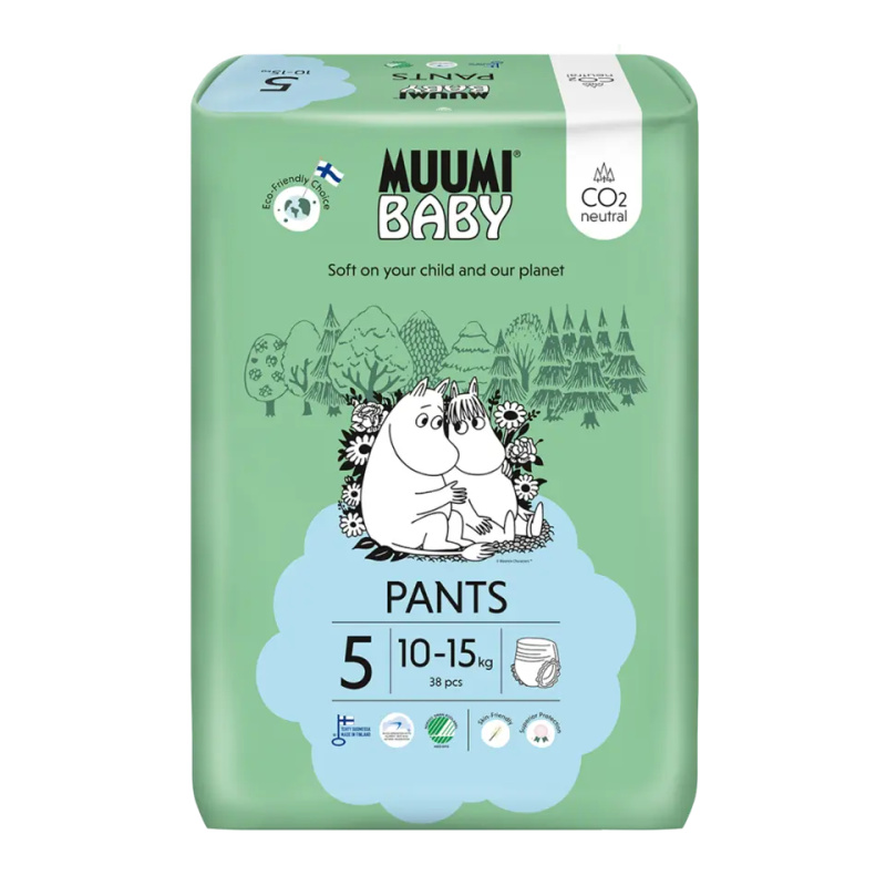 Muumi Baby Pants 5 Maxi+ 10-15 kg (38 ks), kalhotkové eko pleny