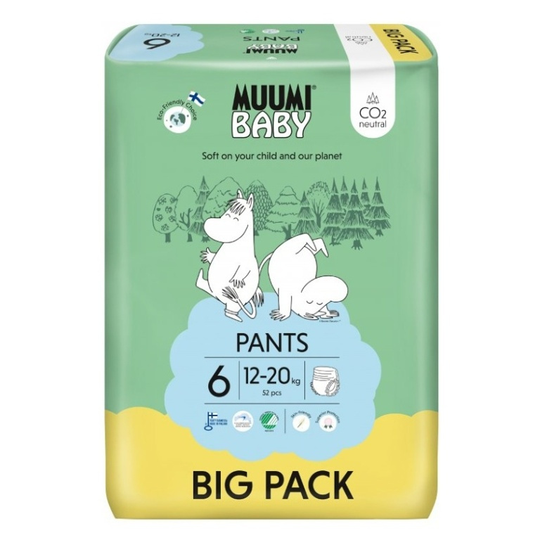 Muumi Baby Pants 6 Junior 12-20 kg (52 ks), kalhotkové eko pleny