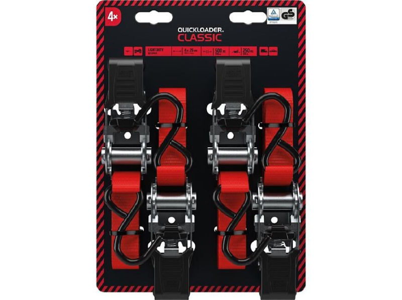 Dvoudílný popruh s ráčnou Quickloader Classic 500 kg, 4 m x 25 mm - sada 4 ks