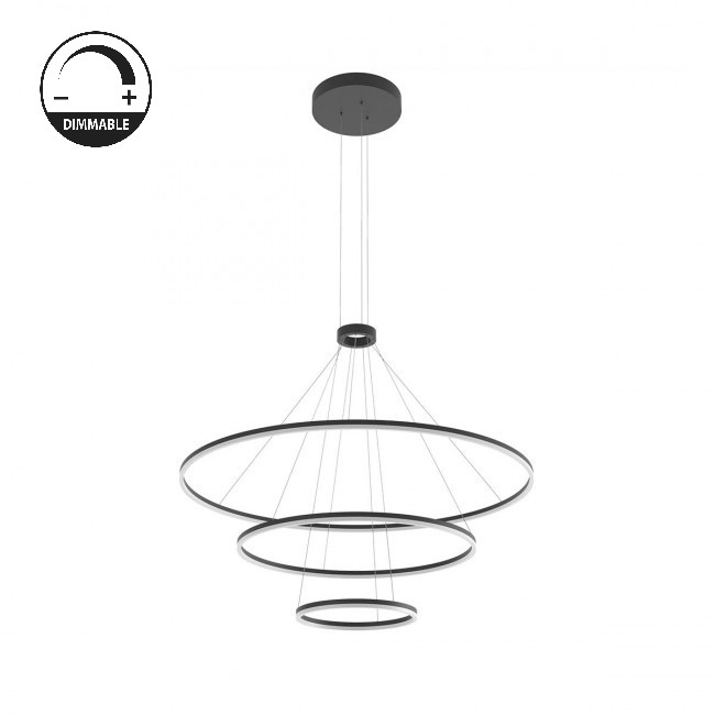 Redo Závěsné LED svítidlo ORBIT ø150/100/60 cm, 3000k, 3 kruhy Barva: Černá, Stmívání, řízení: TRIAC