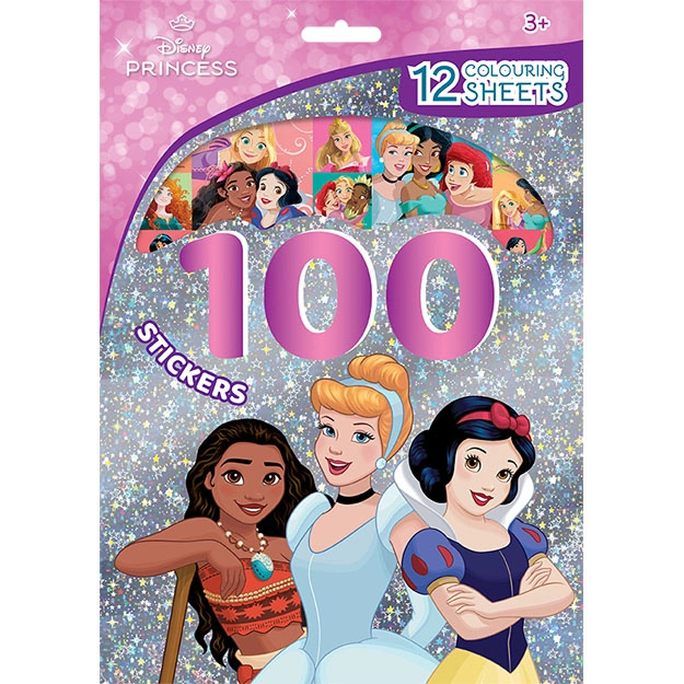 100 samolepek s omalovánkovými listy - Disney Princezny