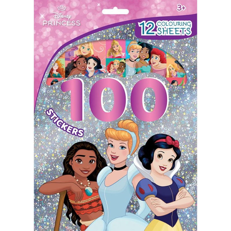 100 samolepek s omalovánkovými listy - Disney Princezny
