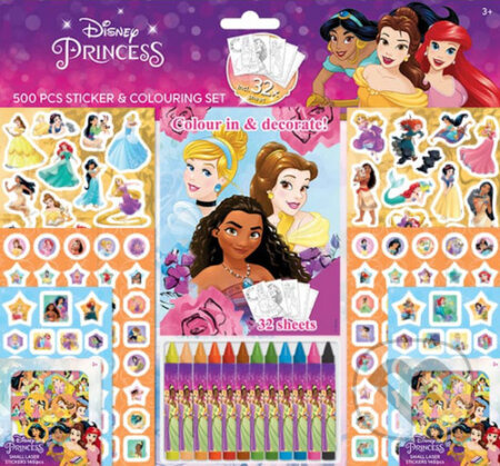 Samolepkový set s omalovánkami a voskovkami - Disney Princezny