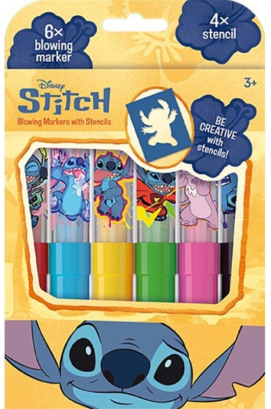 Foukací fixy Lilo & Stitch – sada 6 barev se šablonami