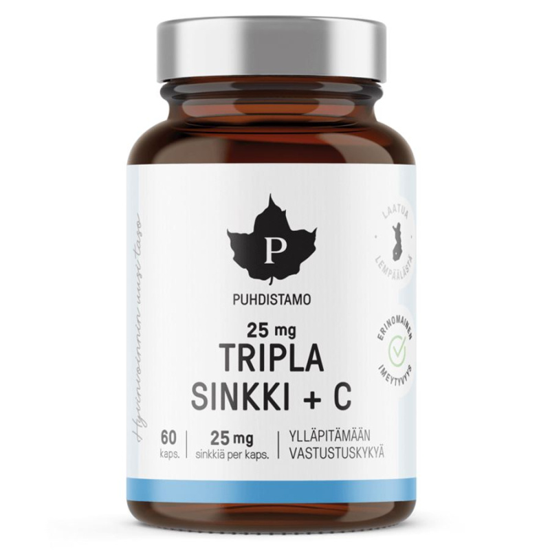 Puhdistamo Triple Zinc 25mg + Vitamin C - 60 kapslí