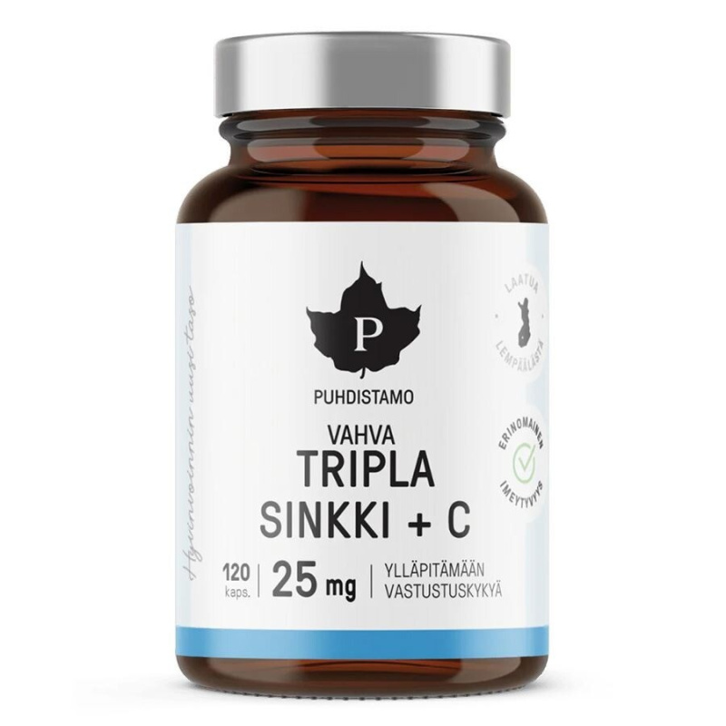Puhdistamo Triple Zinc 25mg + Vitamin C - 120 kapslí