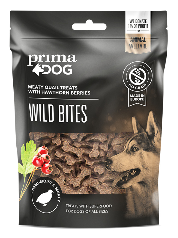 PrimaDog Wild Bites Quail W. Hawthorn, Soft Snack 150 g