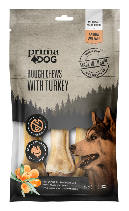 PrimaDog Rough Chews Turkey-Sea buckthorn S 10 cm 105 g