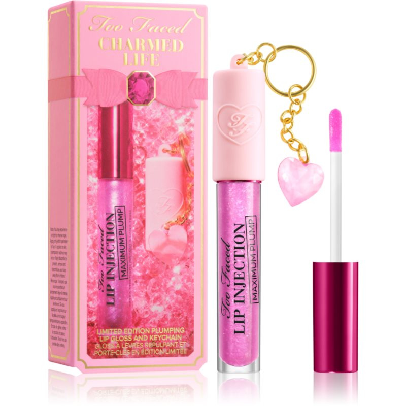 Too Faced Charmed Life Lip Gloss & Key Chain dlouhotrvající lesk na rty pro extra objem odstín Haute Pink 4 g