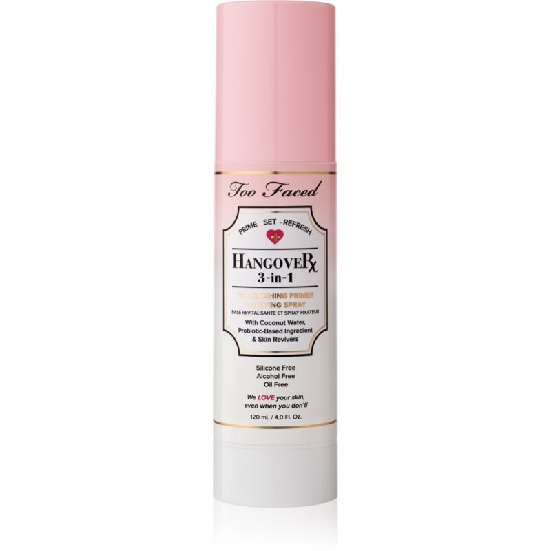 Too Faced Hangover 3-in-1 Replenishing Primer & Setting Spray podkladová báze a fixační sprej v jednom s osvěžujícím účinkem 120 ml