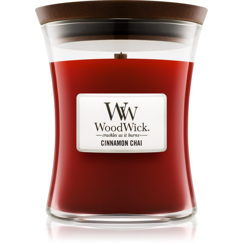 Woodwick Cinnamon Chai vonná svíčka s dřevěným knotem 275 g