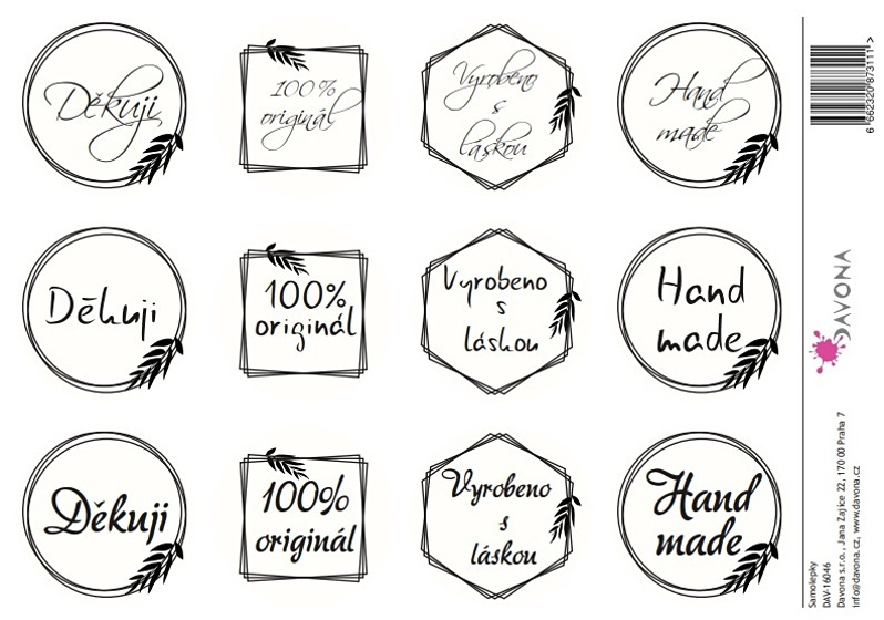 Samolepky A5 jednobarevné texty