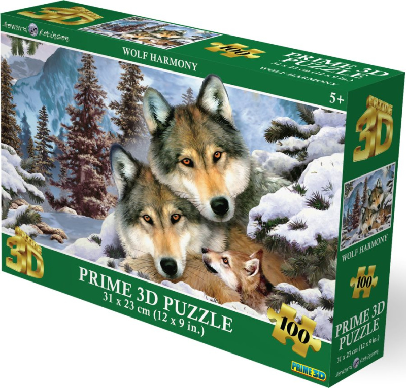 Puzzle s 3D efektem Prime 3D 100 dílků Vlčí souznění