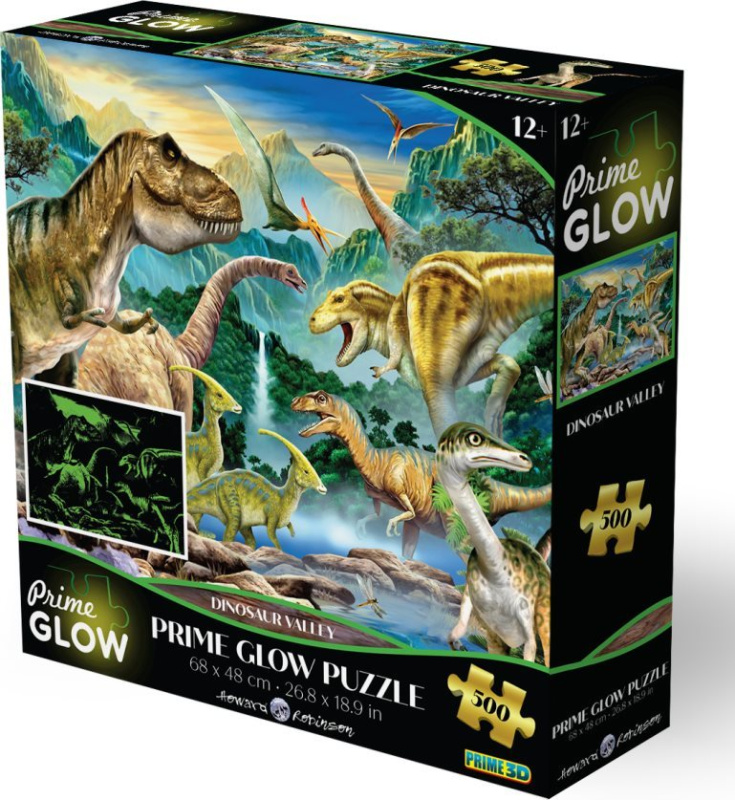 Svítící puzzle s 3D efektem Prime 3D 500 dílků Dinosauří údolí